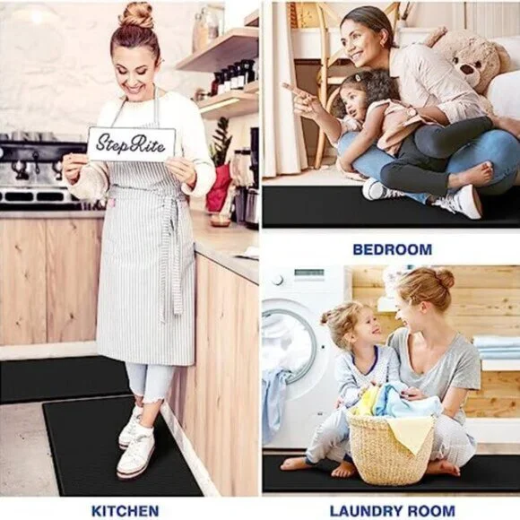 2 PCS Non Slip Kitchen Rugs Cushioned Anti Fatigue Kitchen Mats - Black - Picture 7 of 11